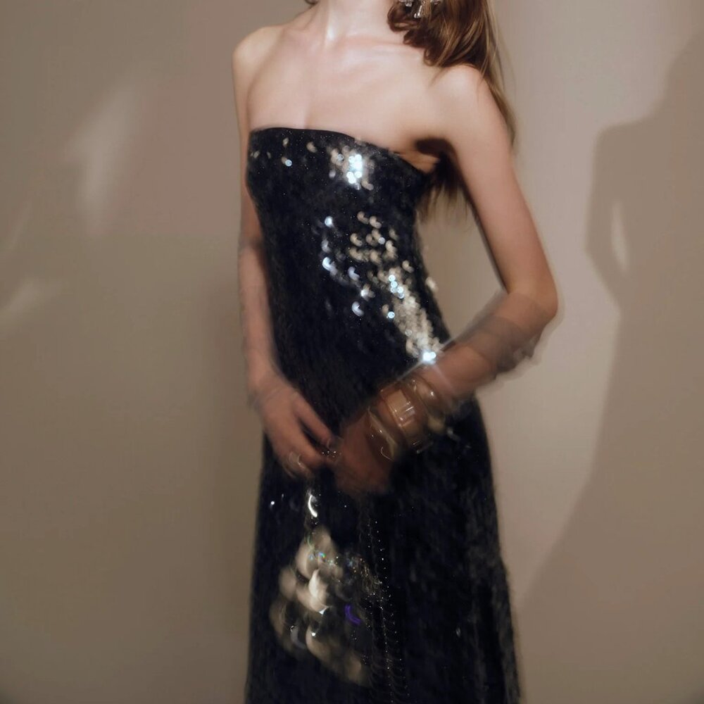 Black For Love And Lemons “Christelle” Sequin Maxi Gown Size Small NWT - Picture 4 of 17